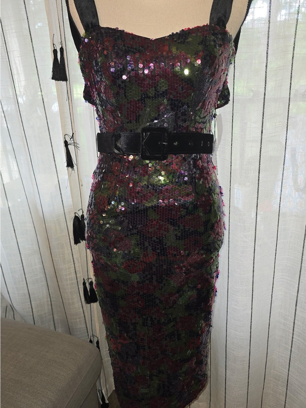 Dress the Population Sequin Camo Midi Dress - Black/Green/Purple